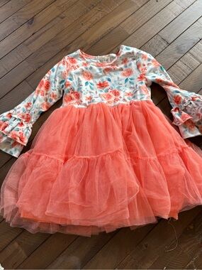 Coral Floral Tulle Dress for Girls by